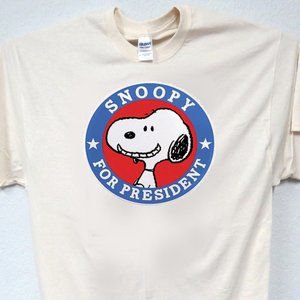 SNOOPY FOR PRESIDENT, COOL MENS WHITE OR IVORY TEE T-1218
